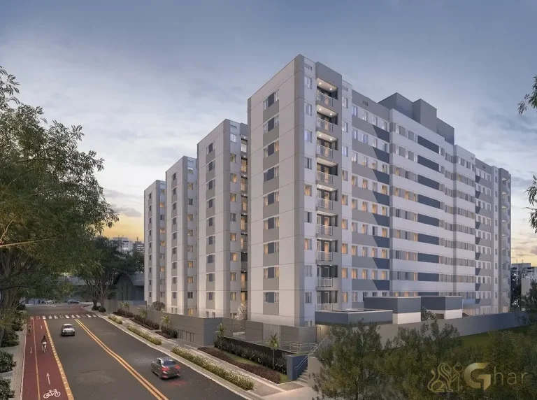 Fachada do condomínio Atmosfera Jaguaré com arquitetura moderna na Zona Oeste de São Paulo