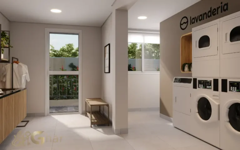 Lavanderia compartilhada moderna no condomínio Atmosfera Jaguaré