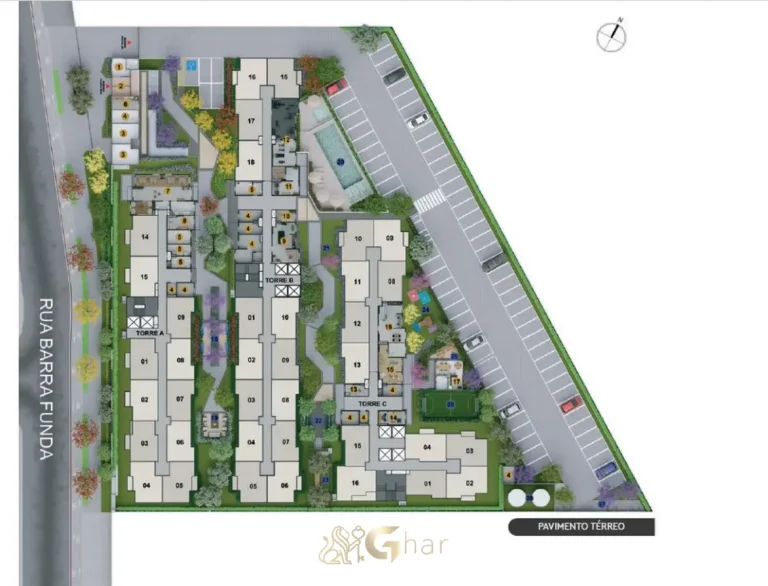 Planta de implantação do térreo do condomínio Barra Funda 930