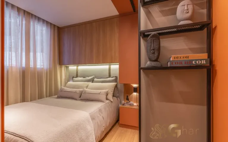 Quarto de casal do apartamento decorado do Cidade Central no Pari