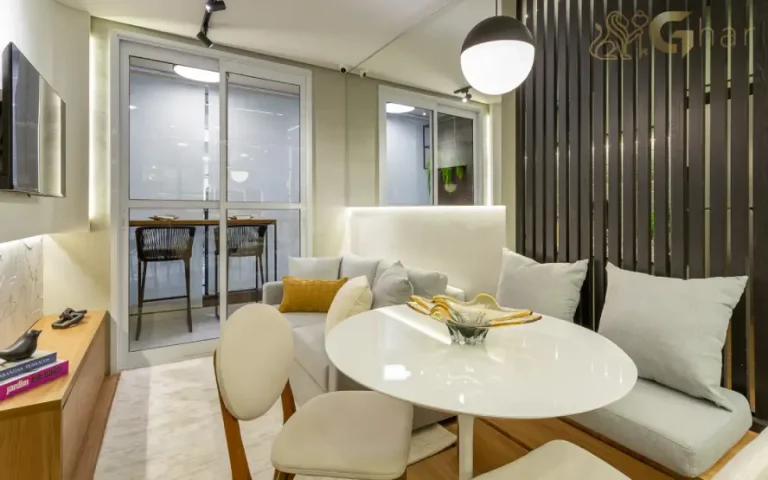 Ambiente integrado de sala de jantar do apartamento decorado do Cidade Central