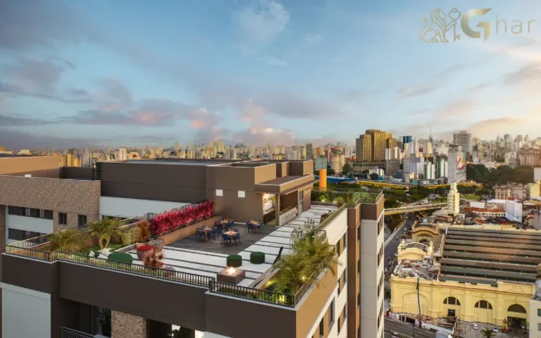 Área de estar externo no rooftop do condomínio Cidade Central no Centro de São Paulo