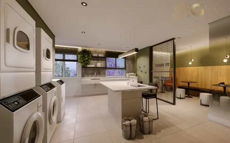 Lavanderia compartilhada do condomínio Cidade Central no Centro de São Paulo