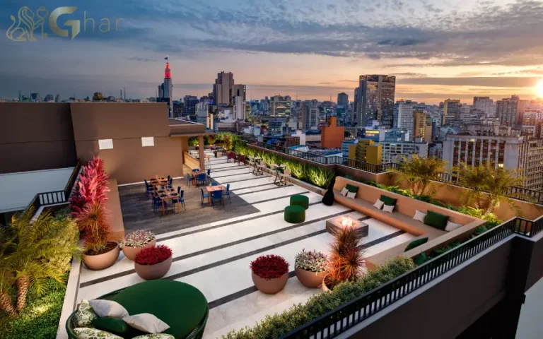 Rooftop do condomínio Cidade Central com vista para a cidade de São Paulo
