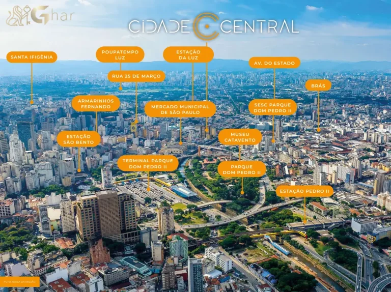 Vista aérea do bairro do Pari com o condomínio Cidade Central no Centro de São Paulo