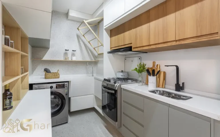 Cozinha e área de serviço do apartamento decorado no Cidade Jaguaré Villa Eldorado