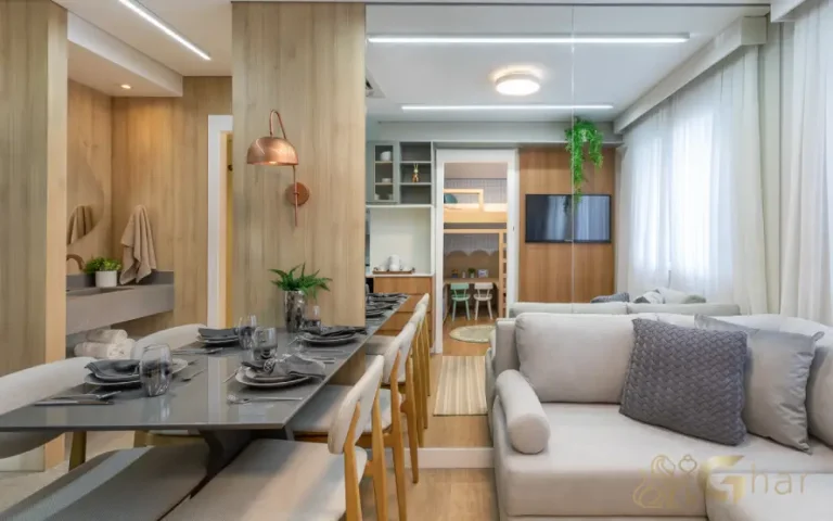 Sala de estar e jantar do apartamento decorado no Cidade Jaguaré Villa Eldorado