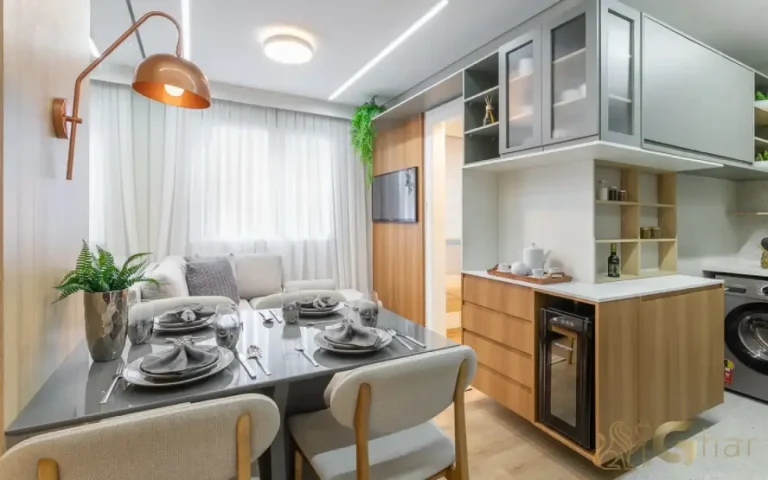 Sala de jantar e estar do apartamento decorado no Cidade Jaguaré Villa Eldorado