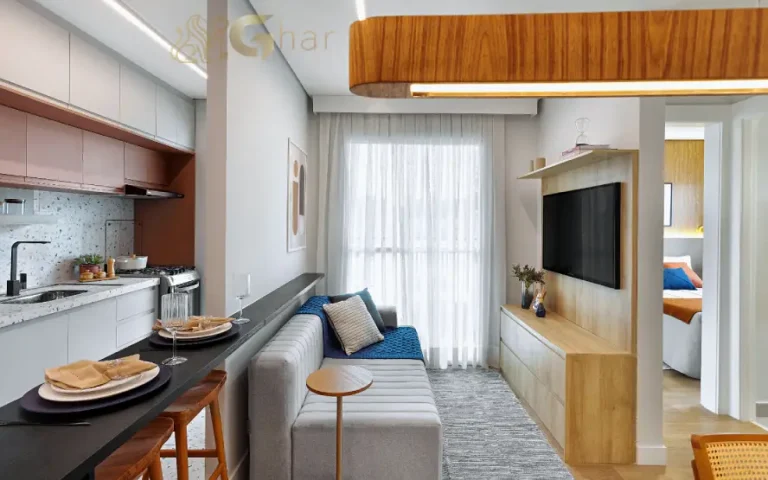 Sala com cozinha aberta do apartamento decorado do Cidade Jaguaré Villa Lobos