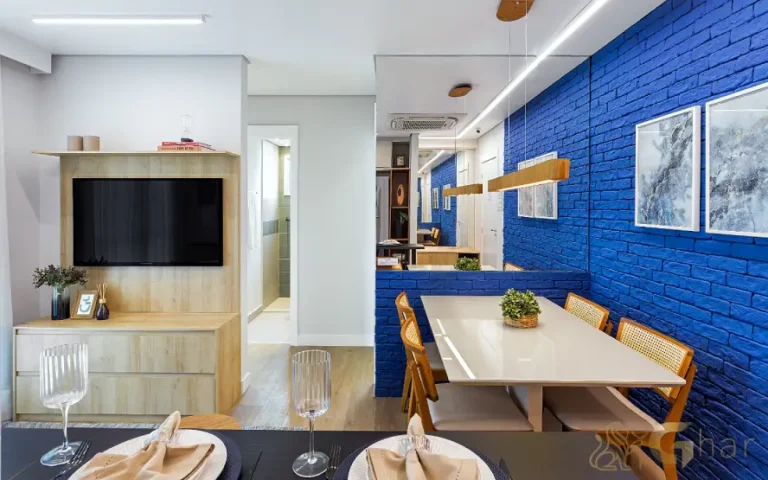 Outra vista da sala de jantar e estar do apartamento decorado do Cidade Jaguaré Villa Lobos