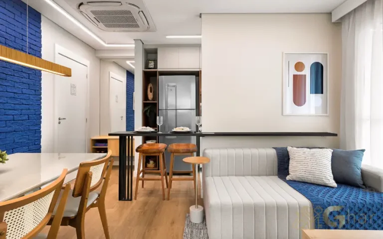 Sala living do apartamento decorado do Cidade Jaguaré Villa Lobos com layout moderno