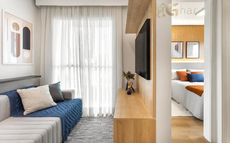 Sala de TV do apartamento decorado do Cidade Jaguaré Villa Lobos