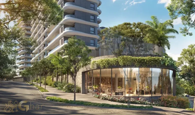 Fachada da portaria do Cidade Jockey no Butantã com acesso elegante e seguro