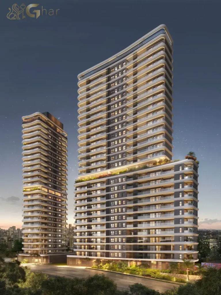 Fachadas do Cidade Jockey à noite no Butantã com iluminação cênica