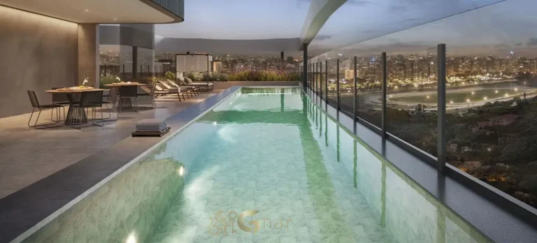 Piscina com raia de 25 metros do Cidade Jockey na Torre Paris