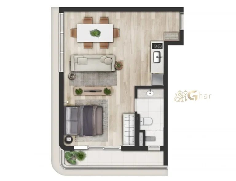Planta do apartamento 1 dormitório de 44 m² do Cidade Jockey no Butantã