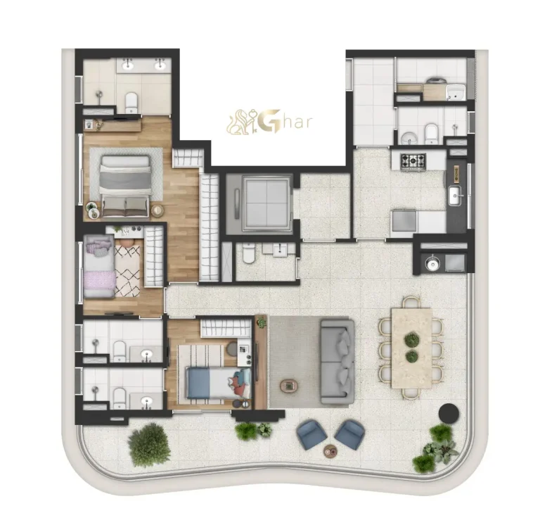 Planta do apartamento 3 suítes de 125 m² do Cidade Jockey no Butantã