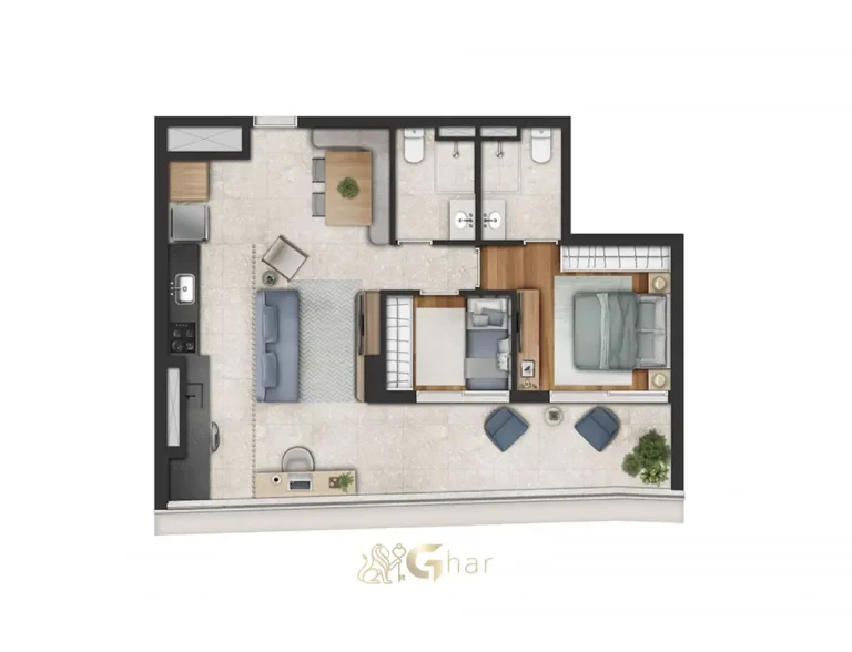 Planta opção de apartamento 68 m² do Cidade Jockey no Butantã