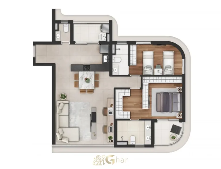 Planta opção de apartamento 96 m² do Cidade Jockey no Butantã