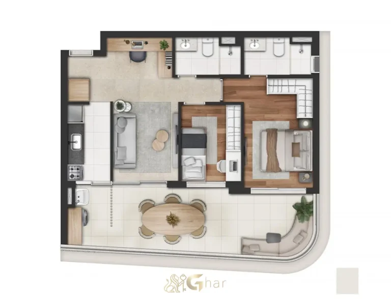 Planta do apartamento tipo 76 m² do Cidade Jockey no Butantã