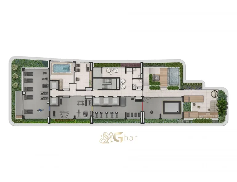 Planta de implantação do lazer no 12º pavimento da Torre Paris do Cidade Jockey