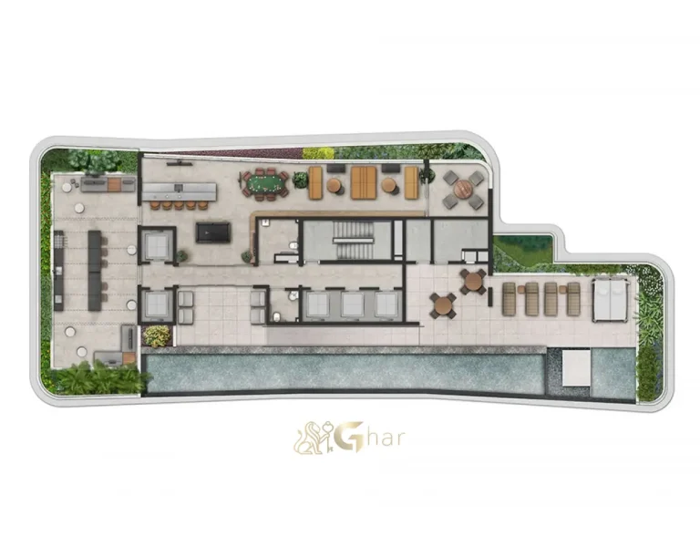 Planta de implantação do lazer rooftop da Torre Paris do Cidade Jockey