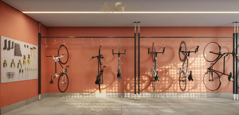 Bicicletário do Cidade Jockey Studios no Butantã com espaço seguro