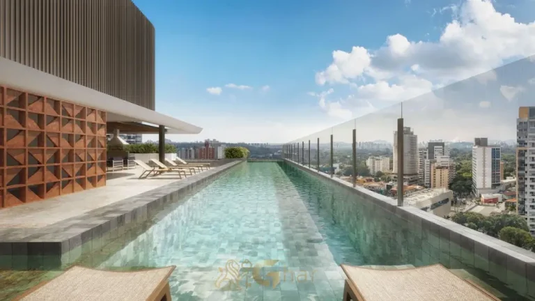 Piscina do Cidade Jockey Studios no Butantã com área de lazer elevada