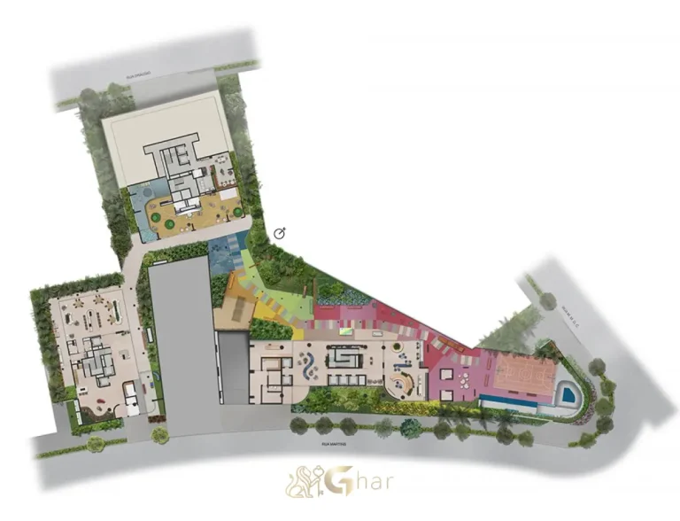 Planta de implantação do térreo do Cidade Jockey Studios no Butantã