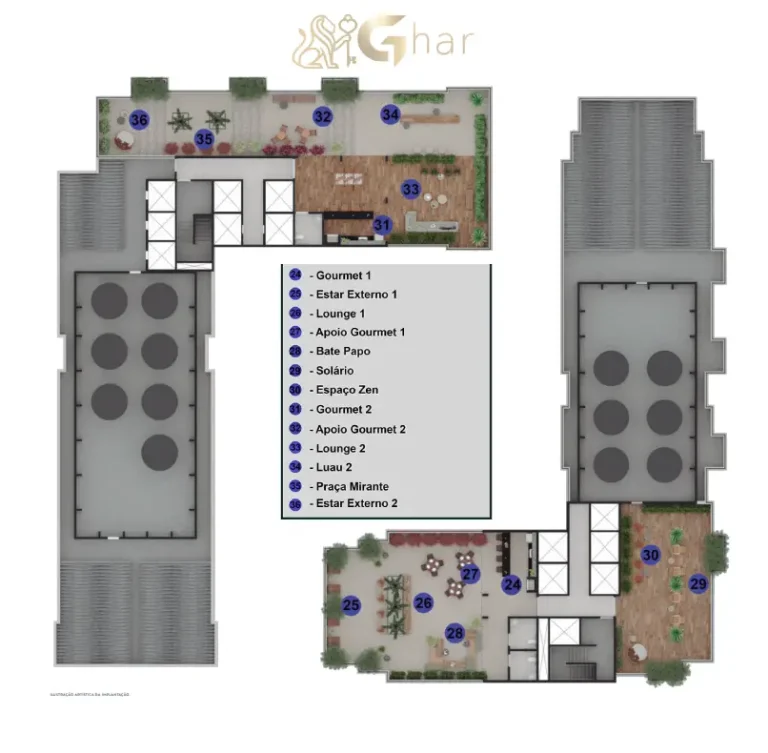 Planta de implantação do rooftop do condomínio Cidade Lapa – Água Branca