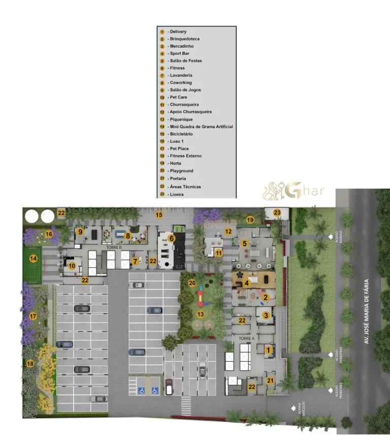 Planta de implantação do térreo do condomínio Cidade Lapa – Água Branca