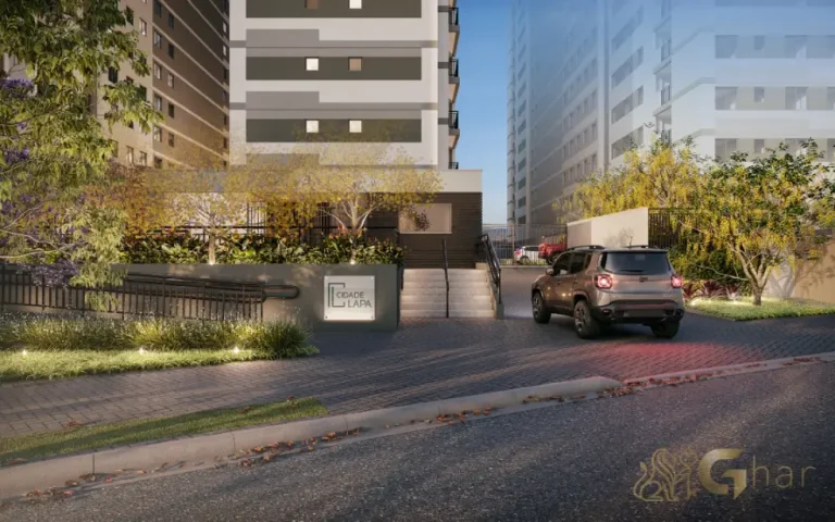 Fachada e portaria do condomínio Cidade Lapa Pompeia na Água Branca