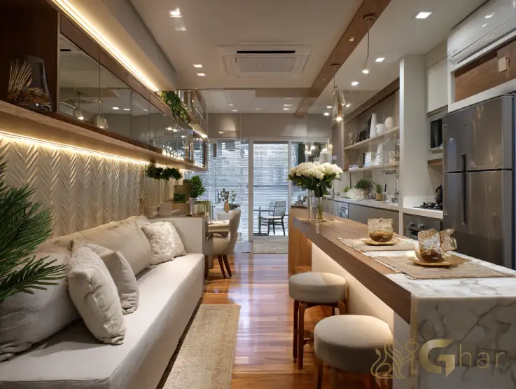 Apartamento decorado com sala de estar e cozinha aberta no Cidade Mooca – Navona