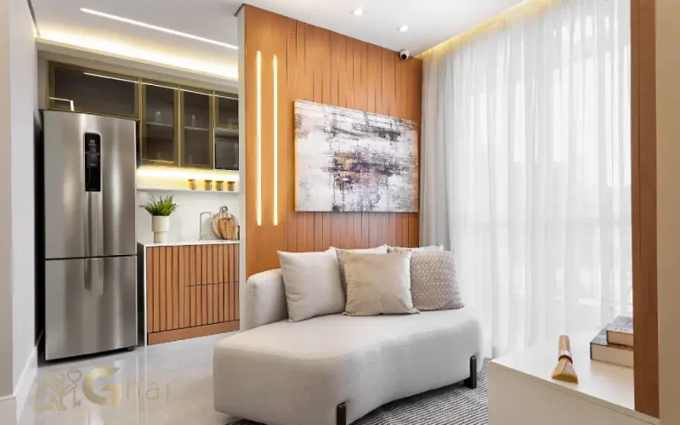 Sala living integrada à cozinha no apartamento decorado do Cidade Mooca San Marco