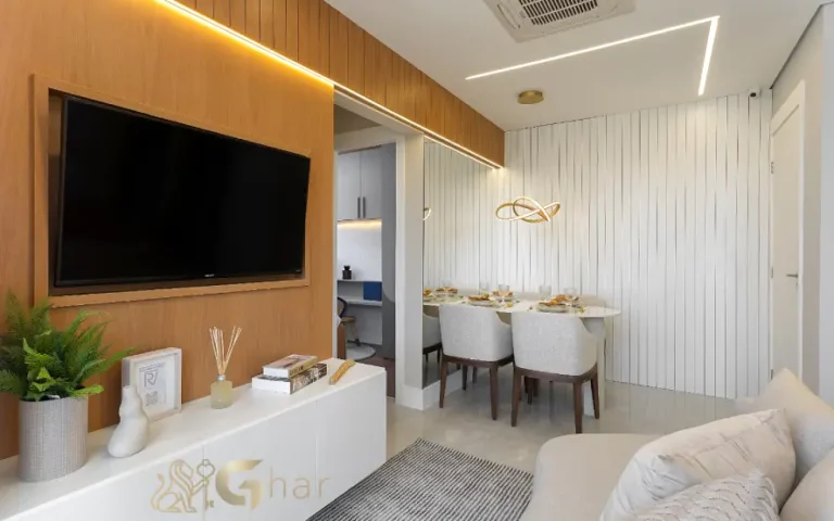 Sala de TV do apartamento decorado do Cidade Mooca San Marco na Mooca