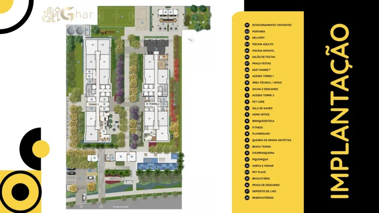 Planta de implantação do térreo com lazer do Cidade Mooca San Marco
