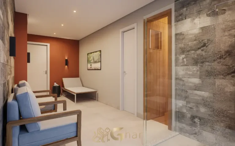 Sala de descanso com sauna do condomínio Cidade Mooca – Venezia para relaxamento