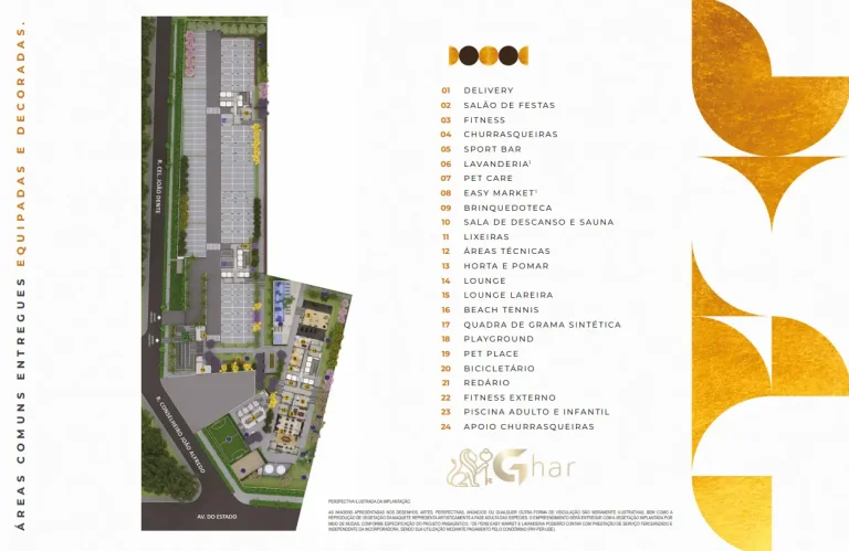 Planta de implantação do térreo com áreas de lazer do condomínio Cidade Mooca – Venezia