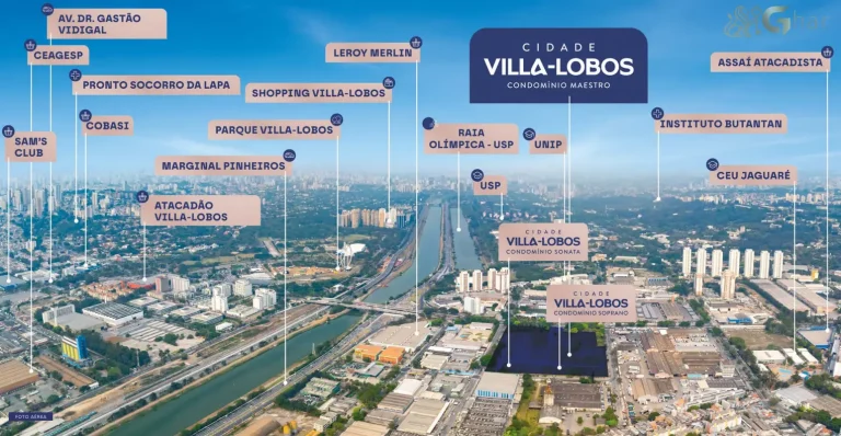 Vista aérea do bairro do Jaguaré com o Cidade Villa Lobos Maestro