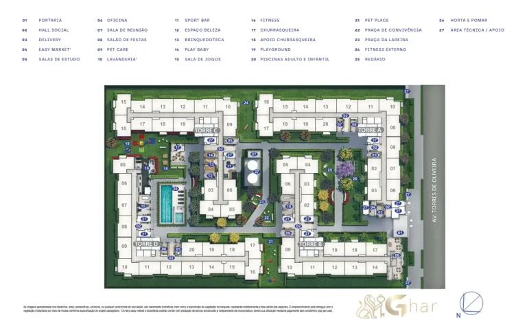 Planta de implantação do lazer do condomínio Cidade Villa Lobos Maestro no Jaguaré