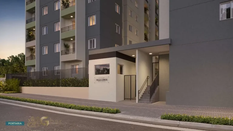 Fachada com portaria do condomínio Cidade Villa Lobos Melodia no Jaguaré