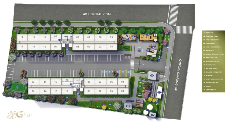 Planta de implantação do térreo com lazer do Cidade Villa Lobos – Sonata no Jaguaré