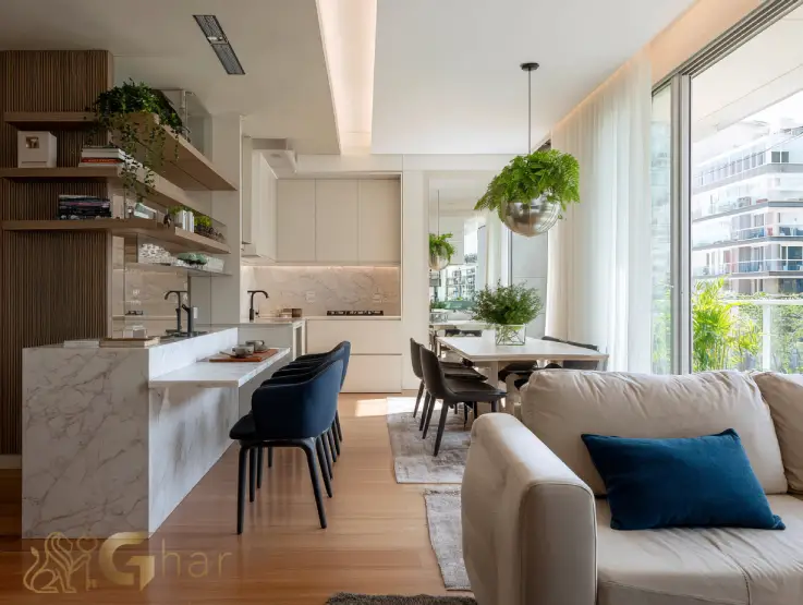 Sala living do apartamento decorado do Connect São Mateus 2 em São Mateus, SP