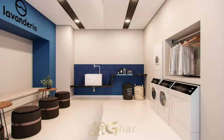 Lavanderia compartilhada do condomínio Connect São Mateus 2 em São Mateus