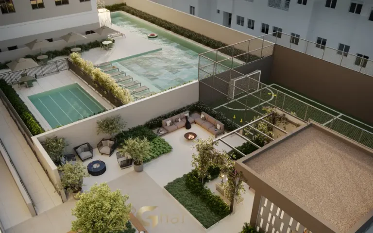 Vista aérea das áreas de lazer do Cury Square Panamby no Panamby