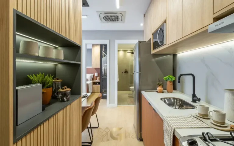 Cozinha do apartamento decorado do Cury Square Panamby Residencial Itapaiúna