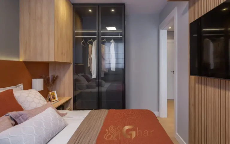 Dormitório de casal do apartamento decorado do Cury Square Panamby no Panamby