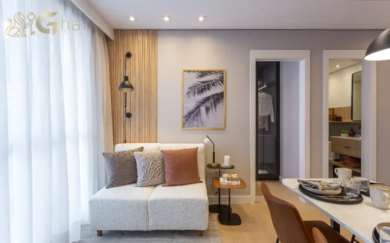 Sala de estar do apartamento decorado do Cury Square Panamby Residencial Itapaiúna