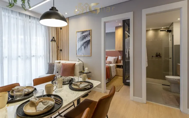 Sala de jantar integrada do apartamento decorado do Cury Square Panamby no Panamby