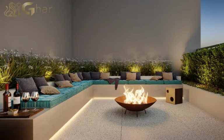 Lounge com lareira do Cury Square Panamby Residencial Itapaiúna no Panamby